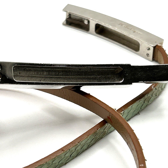 Vintage Salvatore Ferragamo Womens Size 29" Green Snakeskin Thin Strap Belt - Picture 14 of 15